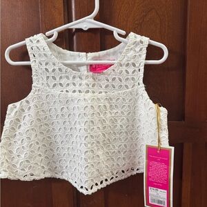 Lilly Pulitzer White Eyelet Crop Top, Girls XS (4-5) NWT